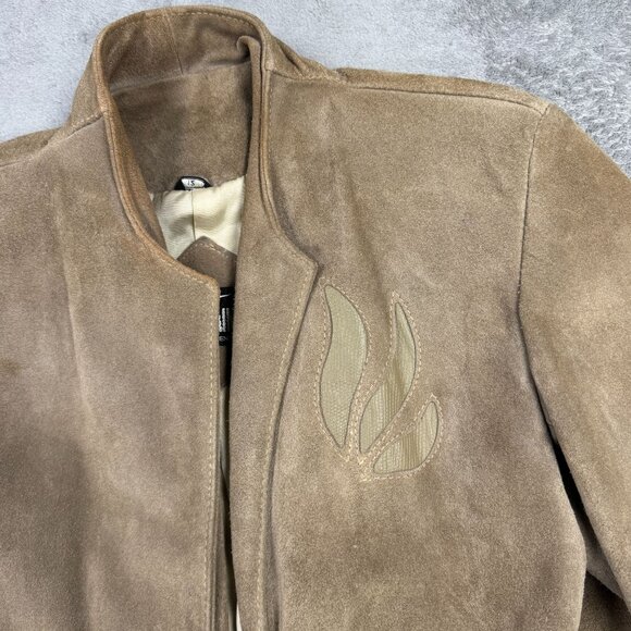 Vintage Suede Leather Jacket Open Front Western Tan Distressed Sz 12 Argentina - Picture 5 of 12
